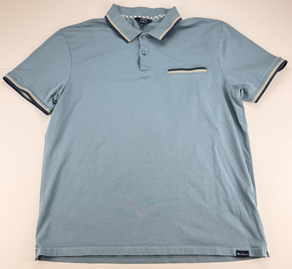 Ben Sherman The Original Men's Polo Shirt Large L Light Blue Tipped Mod Trim